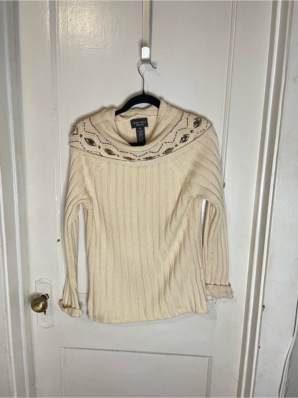 Nine West Cream Cable-Trim Turtleneck Sweater